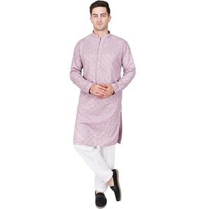 Conjunto de Kurta y Pijama TRILOKI para Hombre, Tejido Transpirable, Bordado con Lentejuelas, Estilo Étnico Indio Tradicional, de Rayón, para Verano - Product Image 6