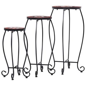 Set di 3 Tavoli da Esterno in Terracotta e Tubi di Ferro Bianchi con Piastrelle in Ceramica, Design Unico e Elegante - Product Image 3