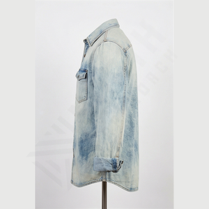 Chemises en jean unies pour hommes, délavées, respirantes, décontractées, à manches longues, en coton, boutonnées, durables, pour le travail, prix abordable, vente en gros - Product Image 3