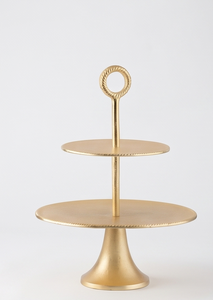 Soporte de Metal de 2 Niveles para Pasteles, Estilo Vintage con Acabado Dorado, Plato para Postres, Centro de Mesa, Directo de Fábrica - Product Image 3