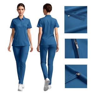 Women Mandarin Collar Zip Breathable Comfortable Hospital <b>Scrub</b> <b>Set</b> - Product Image 4