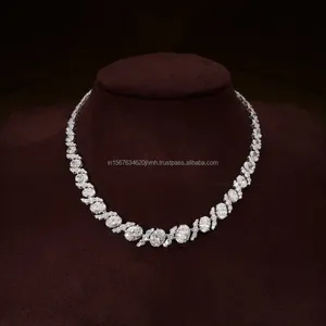 White Gold Oval Cut Diamond Necklace with Round Brilliant Accent <b>Stone</b> Modern Minimal Pendant Luxury Anniversary Gift for Her - Product Image 1