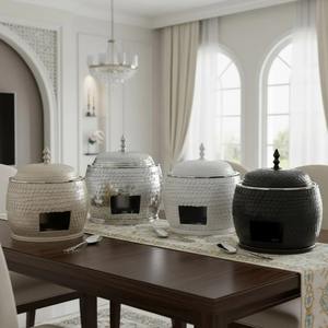 ถาดอุ่นอาหารทรงกลมสีดำสแตนเลสอย่างดี ทนทาน พร้อมฝาปิดลายนูน สำหรับบุฟเฟ่ต์ ป้องกันการติดอาหาร - Product Image 2