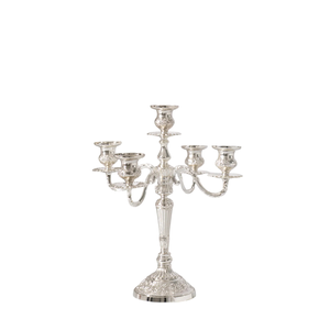 Candélabre élégant à 5 bras en argent plaqué, porte-bougie vintage en métal, centre de table de mariage, décoration festive pour la maison - Product Image 6