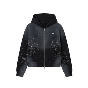 เสื้อฮู้ดซิปดีไซน์ประดับเพชร ผ้าฝ้ายฟลีซ ทรงโอเวอร์ไซส์ สตรีทแวร์ ซิปเต็มตัว รับทำโลโก้ตามสั่ง ผลิตจำนวนมาก - Product Image 2