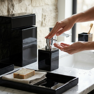 Premium Glass Bathroom Set Modern Clear Bathroom Accessories Kit Soap Dispenser <b>Toothbrush</b> <b>Holder</b> Tumbler Soap Dish Elegant Home - Product Image 1