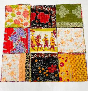 Scarti di tessuto Kantha da 5 pollici, quadrati pretagliati, 100% cotone, confezione di pezzi decorativi per cucito, patchwork, quilting. - Product Image 3