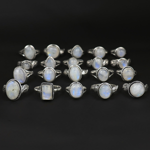Wholesale Bismillah Gems Natural Rainbow Moonstone Women's Vintage Artisan Jewelry 925 Sterling <b>Silver</b> Plated Bezel <b>Set</b> <b>Rings</b> - Product Image 6