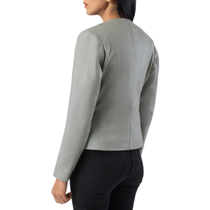 <b>Women's</b> Gray Suede Jacket Crew Neck Zipper Long Sleeve Minimalist Short <b>Coat</b> <b>Spring</b> Autumn - Product Image 2