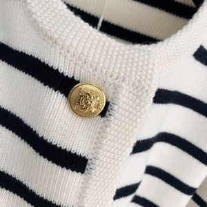 <b>Women's</b> Striped Knit <b>Cardigan</b> Crew Neck Full Sleeve <b>Crop</b> Length Button Closure Nautical Style 100% Acrylic Autumn Wear - Product Image 3