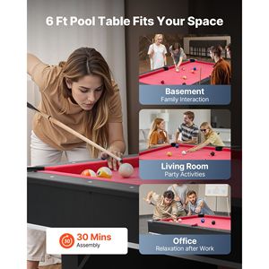 Tavolo da Biliardo Portatile da 6 Piedi con Piedini Regolabili, Tavolo da Gioco Stabile con Porta Stecche e Palline Inclusi - Product Image 6