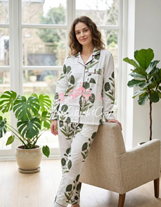Pijama de Algodón Puro de Primera Calidad, Transpirable, de Secado Rápido, Estampado Floral a Mano, para Mujer, Manga Larga, con Botones, para Verano, Primavera y Otoño - Product Image 6