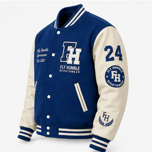 Veste universitaire Fly Humble pour homme, style streetwear, bleue, avec impression de lettres sur la manche, logo au dos, vêtements de sport, imperméable, hiver, pas cher - Product Image 2