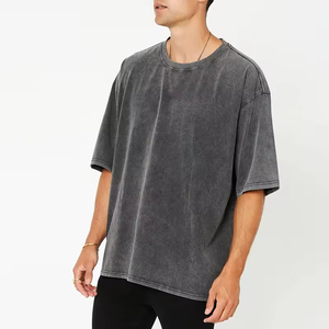 T-shirt surdimensionné noir délavé à l'acide avec logo personnalisé, 220 grammes, pour hommes, 100% coton, tissu de haute qualité, style hip-hop, longueur longue - Product Image 1