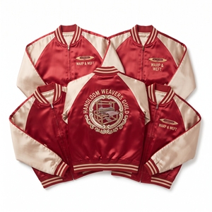 Wholesale Supplier Satin Souvenir Jacket Ochre Gold Off White Master Dyers Skein Embroidery Baseball Bomber <b>Coat</b> - Product Image 5