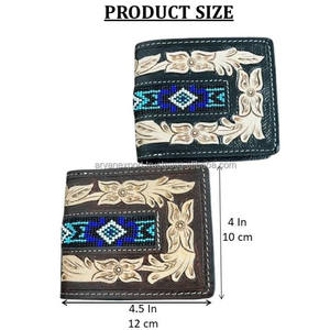 Vente en gros de portefeuille en cuir usiné à la main de haute qualité personnalisé en cuir véritable avec blocage RFID perlé porte-cartes à deux volets pour hommes - Product Image 2