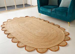 Alfombra de Yute Trenzado Indio Moderna a Rayas de Pelo Alto Ovalada de 24 Pulgadas Hecha a Mano Reversible Lavable Apta para Mascotas Antideslizante para el Hogar - Product Image 3