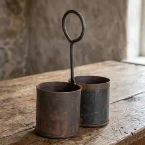 Pot de fleurs suspendu rustique en fer avec poignée, fait main, pour jardin, salon, chambre, salle à manger, ferme - Product Image 3