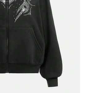 <b>Black</b> Oversized Pullover Hoodie Rhinestone Heart <b>Wings</b> Design Regular Fit Unisex Fleece Sweatshirt Quick Dry Pocket Casual - Product Image 4