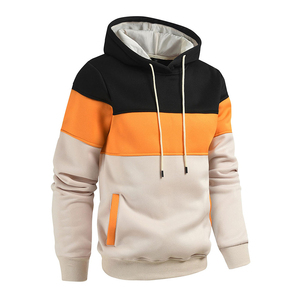 Men's Color Blocking Hooded Sweatshirt Regular Fit Casual Autumn Wear Black Orange Beige Knitted Cotton Polyester BRG <b>Makers</b> - Product Image 4