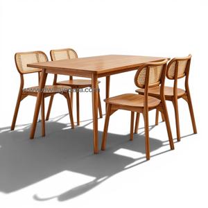 Solid <b>Teak</b> Wood Dining <b>Chair</b> Fluted Cane Back <b>Chair</b> Wooden Side <b>Chair</b> for Restaurant Home Dining Room - Product Image 1