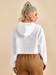 Sweat à capuche court pour femme à manches ballon avec capuche réglable en tissu mélange de coton doux pour un usage quotidien décontracté - Product Image 6