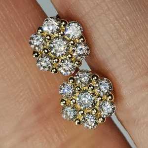 Moissanite Round Cut Diamond Flower Stud <b>Earrings</b> 925 Sterling <b>Silver</b> With Gold Plated Flower Stud For <b>Wedding</b> Parties Gift - Product Image 2