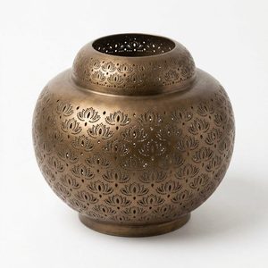 Handmade 26 cm Antique Bronze Aluminium <b>Large</b> <b>Lantern</b> Bowl Dense Lotus Piercing Deepmala Metal <b>Candle</b> Holders for Home Decor - Product Image 1