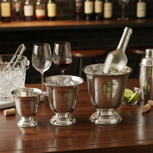 Juego de Cubitera de Lujo en Oro Champán con Pedestal, Enfriador de Vino y Champán de Metal Premium, Artículos Decorativos para Bar - Product Image 6