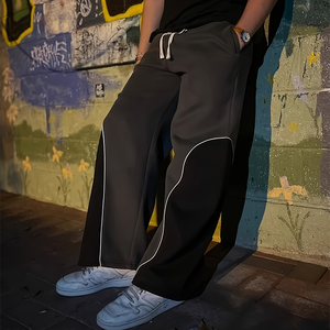 Pantalones Deportivos Holgados Nesta, Corte Holgado, Peso Medio, Poliéster Suave, Cintura Elástica, Bolsillos Laterales, Diseño Color Block, Pantalones Hip Hop para Hombre - Product Image 1