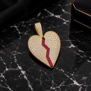 Colgante y Dijes de Plata 925 con Diamante Cultivado en Laboratorio, Joyería de Moda Única - Collar Hip Hop Chapado en Oro con Corazón Roto Burbujeante, Regalos - Product Image 2