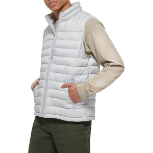 Mens Light Gray Puffer Vest Quilted Waistcoat <b>Padded</b> Bodywarmer Stand Collar Sleeveless Jacket for Winter Gilet - Product Image 2