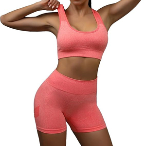 Conjunto Deportivo de Yoga para Mujer, 2 Piezas, Casual, Sólido, Poliéster/Algodón, Sin Costuras, Top Acanalado, Shorts Ajustados, Ropa Deportiva - Product Image 3