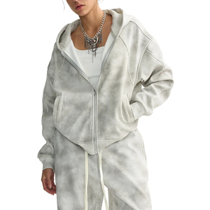 ผู้ผลิตเสื้อฮู้ดดี้แบบสั่งทำพิเศษ ทรงโอเวอร์ไซส์ ผ้าหนา แบบวินเทจ มีซิป  รับสกรีนโลโก้ ปักลายตามสั่ง - Product Image 4