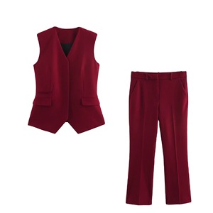 Ensemble 2 pièces style urbain en gros, gilet moderne à col en V et pantalon droit, fournisseur de vêtements urbains personnalisés - Product Image 5