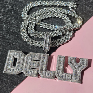 Luxury 925 Silver Rhodium Plated Moissanite <b>Name</b> Pendant Iced Cuban Link <b>Chain</b> Hip Hop Statement Necklace Party Gift for Unisex - Product Image 6
