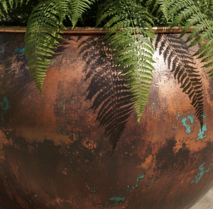 Rustic Metal Floor <b>Vase</b> Round Handmade Copper Finish For Floral Display peened surface spherical planter dimpled copper globe - Product Image 6