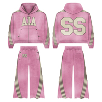 Conjunto de chándal unisex de dos piezas con cremallera, estilo casual, con efecto lavado ácido, de forro polar estampado, con capucha y efecto apilado, estilo streetwear, y pantalones jogger acampanados para maternidad