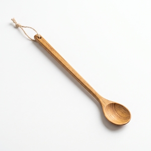 Cuillère à thé en bois de teck poli de qualité alimentaire, design classique, réutilisable, écologique, durable, manche long 24x3cm - Product Image 1