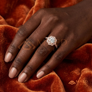 Round Cut Moissanite Floral Halo Engagement Ring Rose Gold Plated Pave Band Wedding Ring Jewelry <b>Gift</b> - Product Image 4