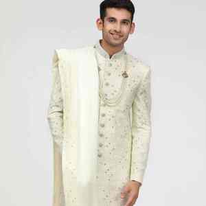 Traje de novio pakistaní indio Salwar Kameez para hombre, con bordados elaborados, sin arrugas y con protección solar. - Product Image 6