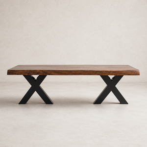 Modern Wooden <b>Coffee</b> <b>Table</b> With Black X <b>Legs</b> Natural Grain Finish <b>For</b> Stylish Living Room Home Decor Furniture - Product Image 1