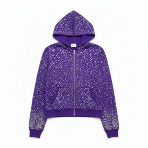 Sweat à capuche zippé unisexe Glam surdimensionné 2026 |   Mélange de coton de qualité supérieure |   Veste brodée à blocs de couleur pour l'automne, OEM - Product Image 2