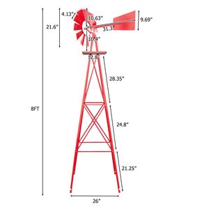 8FT Weather Resistant Red Steel <b>Windmill</b> for Lawn <b>Garden</b> Outdoor Decor - Product Image 2