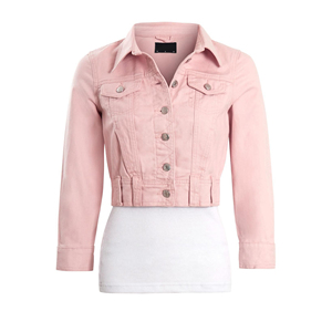 Women's Pink <b>Cropped</b> <b>Denim</b> <b>Jacket</b> Belted Waist Button Front Long Sleeve Slim Fit Casual Fashion Outerwear Waterproof Breathable - Product Image 1