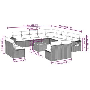 Juego de sofás de patio de ratán sintético negro de 14 piezas con cojines para sofás de jardín - Product Image 3