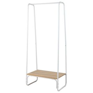 Appendiabiti autoportante in legno bianco con scaffale e struttura in metallo robusto - Product Image 3
