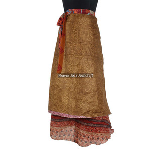 Jupes longues en soie imprimée indienne, style sari, réversibles à 2 couches, pour un portage magique - Product Image 5