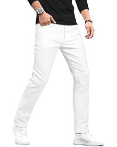 Prix d'usine Jean pour homme taille mi-haute, coupe droite slim, style rétro décontracté, en denim uni déchiré et extensible, confortable, pour l'été - Product Image 3