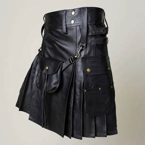 Kilt écossais plissé utilitaire en cuir de vache véritable noir pour homme 2026, style LARP romain - Product Image 6